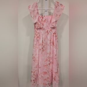 Audrey Parks + Francesca's Collections Pink Floral Midi Dress